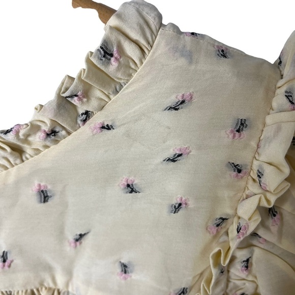 Munthe Curtis Floral Midi Dress Cream Size 38 Back Cutout Ruffle Trim - Picture 10 of 13